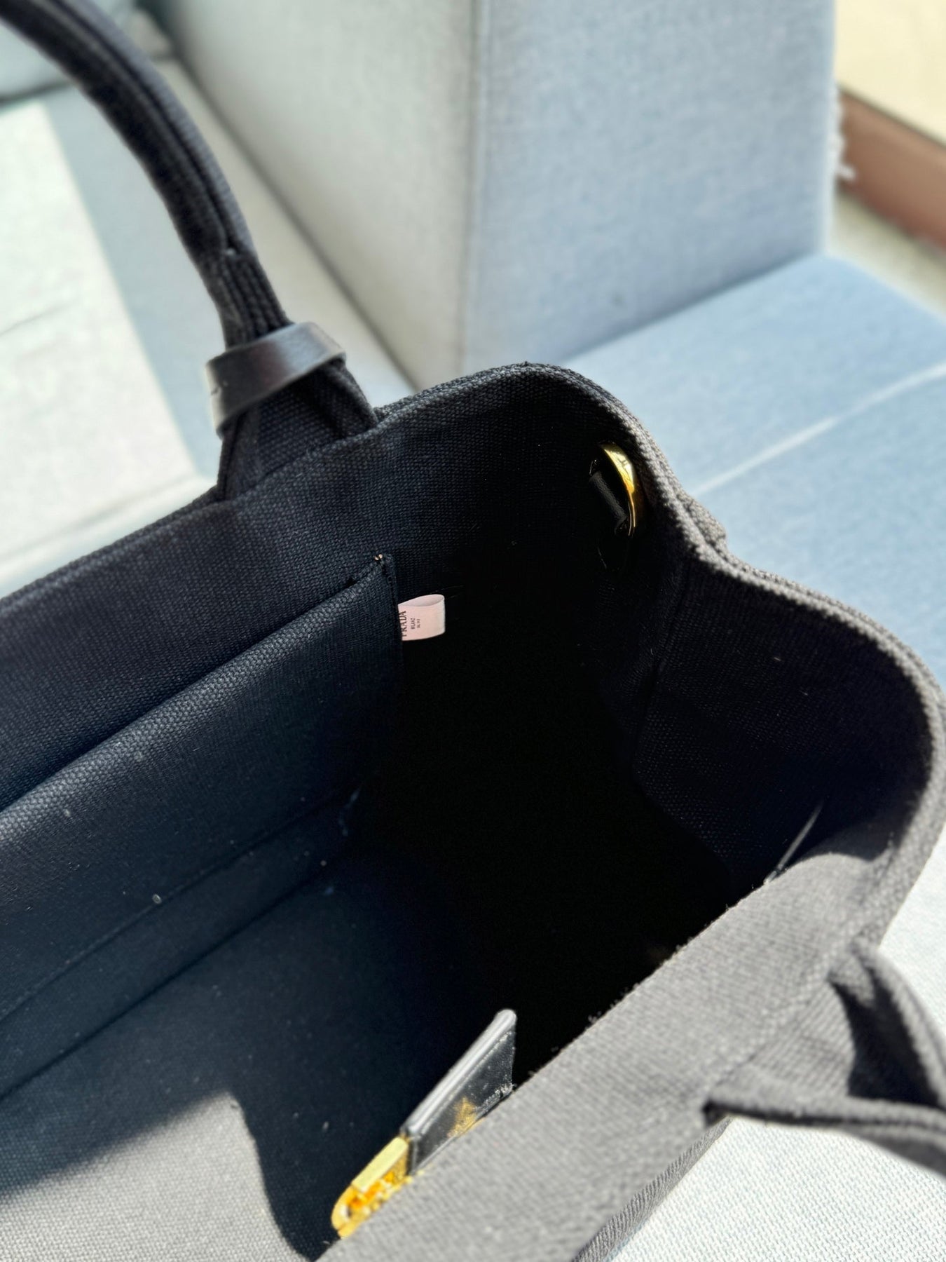 CANAPA TOTE BAG 26 IN BLACK LINEN BLEND EMBROIDED LOGO