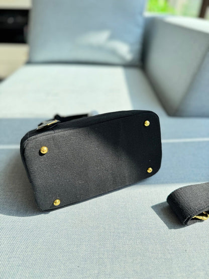 CANAPA TOTE BAG 26 IN BLACK LINEN BLEND EMBROIDED LOGO