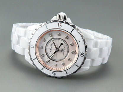 J12 Automatic White Ceramic Diamond Numerals Pink Mop Dial