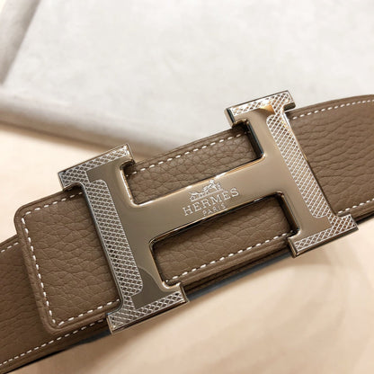 HM H D'ANCRE BELT BUCKLE & REVERSIBLE COFFEE BROWN LEATHER STRAP 38 MM SILVER HARDWARE