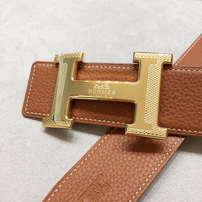 HM H D'ANCRE BELT BUCKLE & REVERSIBLE BRONZE BROWN LEATHER STRAP 38 MM GOLD HARDWARE