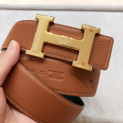 HM H D'ANCRE BELT BUCKLE & REVERSIBLE BLACK AND BRONZE BROWN LEATHER STRAP 38 MM GOLD HARDWARE
