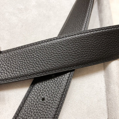 HM H D'ANCRE BELT BUCKLE & REVERSIBLE BLACK LEATHER STRAP 38 MM SILVER HARDWARE