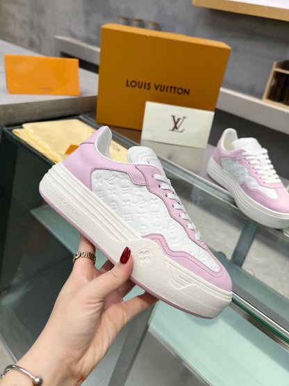 LV WOMEN GROOVY PLATFORM IN WHITE MIX LIGHT PINK EMBOSSED CALFSKIN