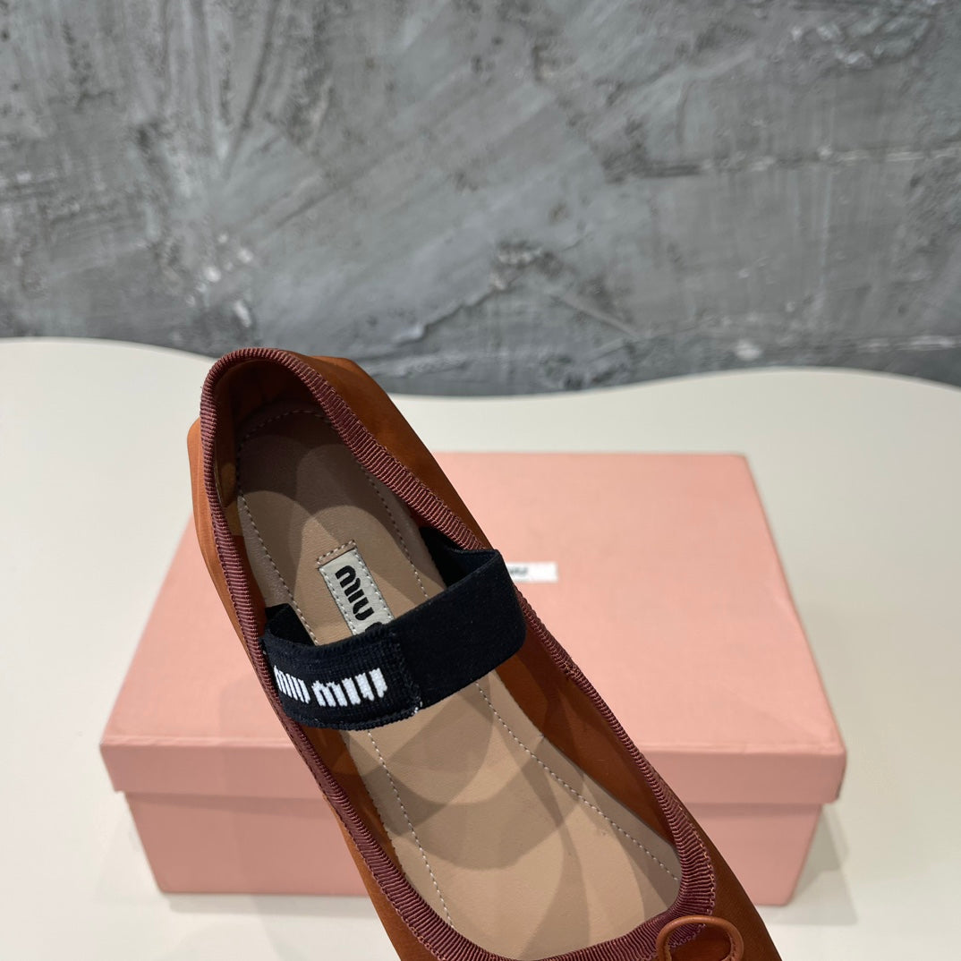 BALLET FLAT SHOES BRIGHT BROWN GLOSSY SHEEPSKIN