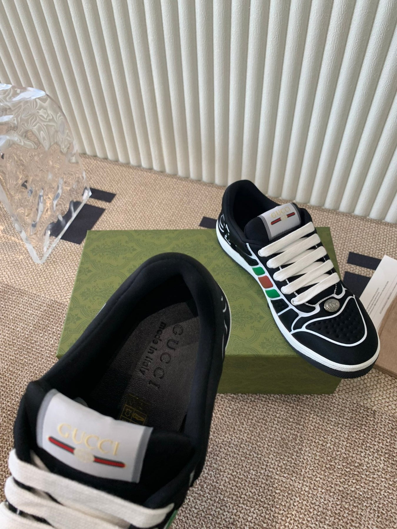 GG SCREENER SNEAKER WITH WEB BLACK CALFSKIN