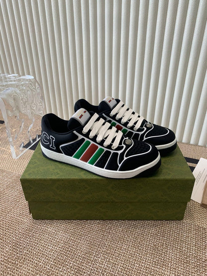 GG SCREENER SNEAKER WITH WEB BLACK CALFSKIN
