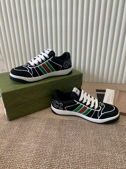 GG SCREENER SNEAKER WITH WEB BLACK CALFSKIN