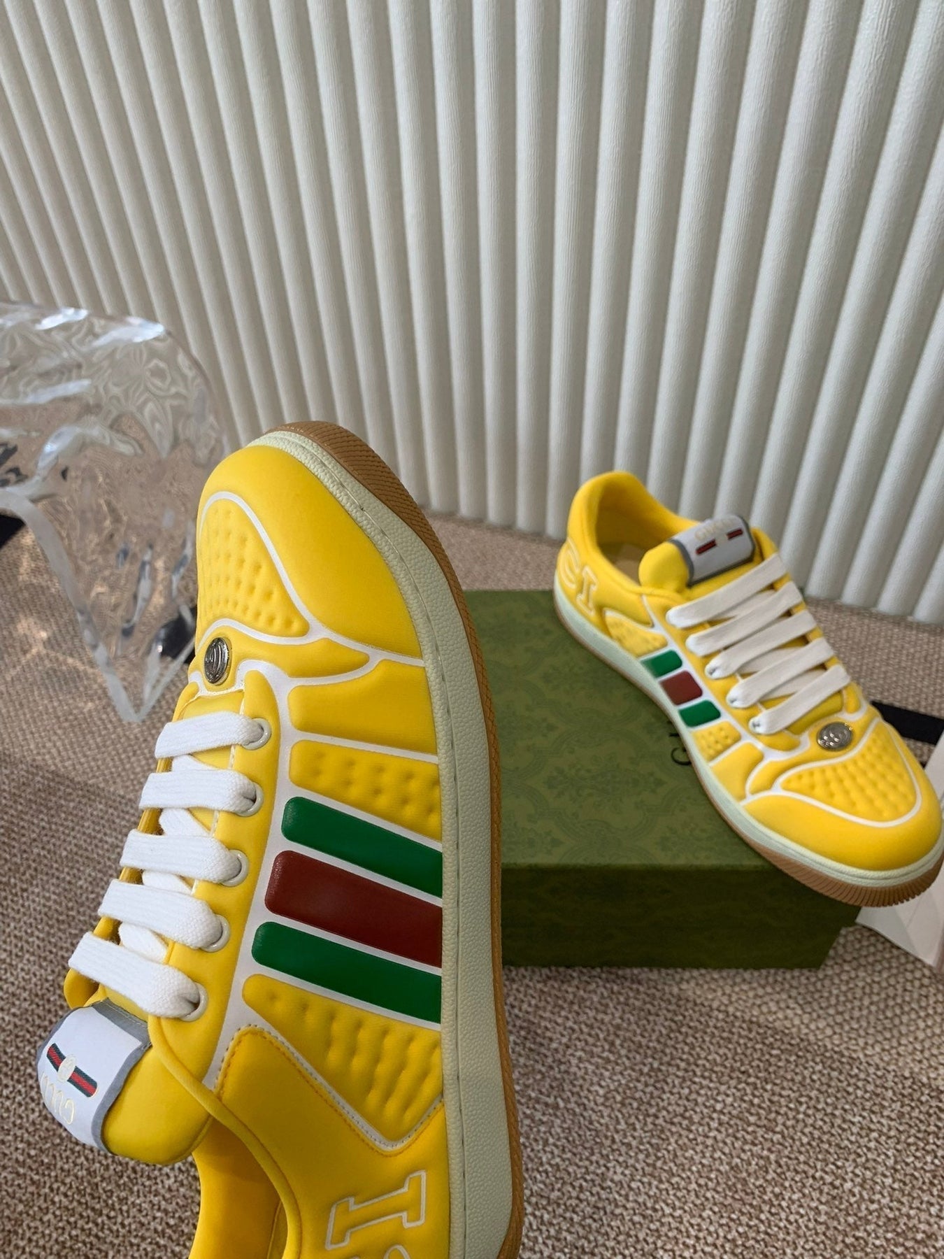 GG SCREENER SNEAKER WITH WEB LEMON CALFSKIN