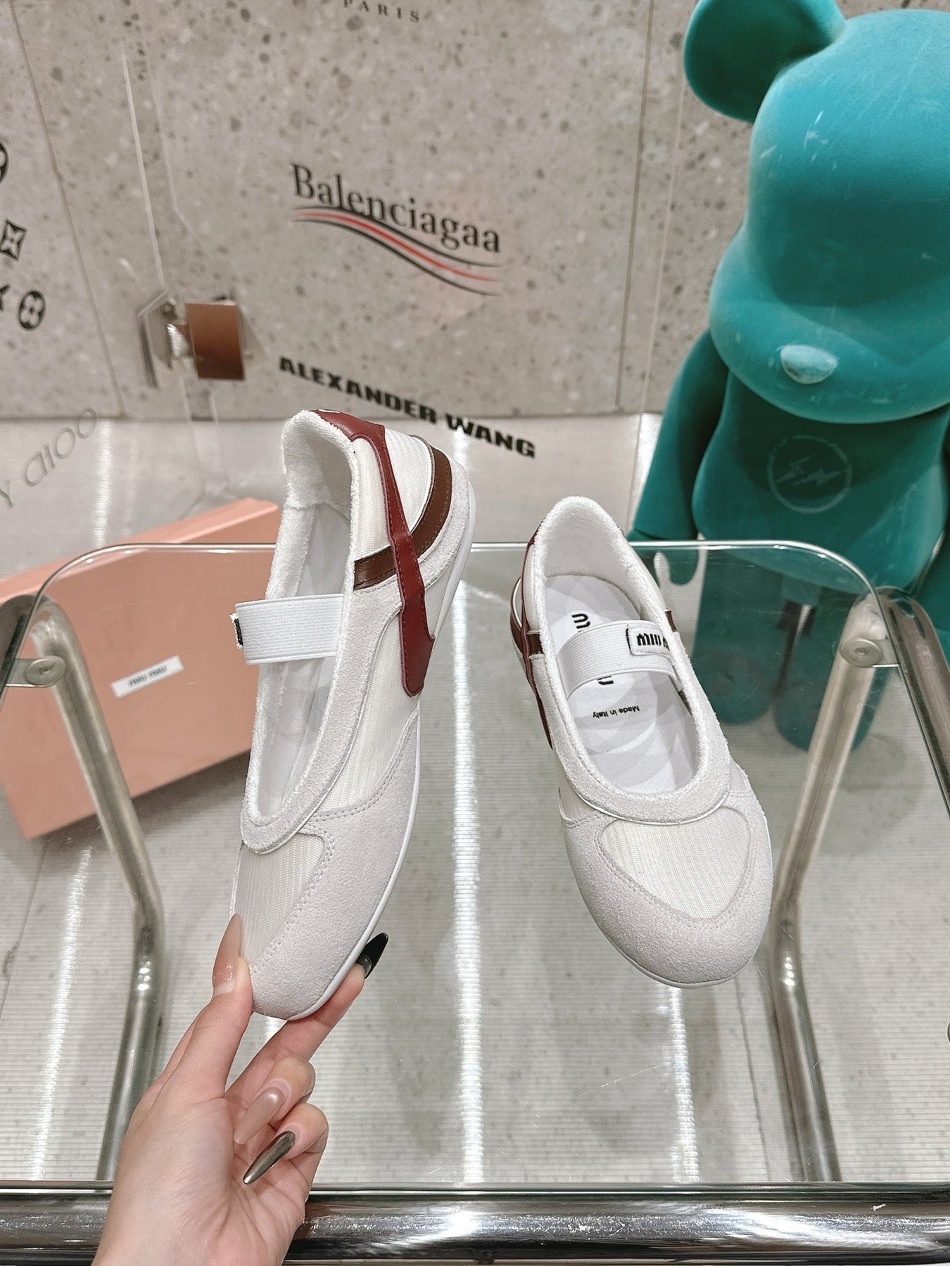 BALLERINAS IN WHITE TECHNICAL FABRIC AND SUEDE