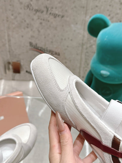 BALLERINAS IN WHITE TECHNICAL FABRIC AND SUEDE
