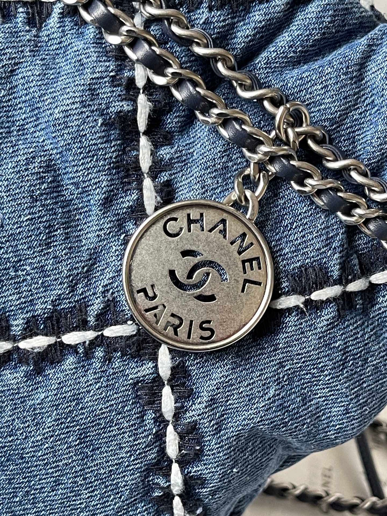 CC MINI 20 CROSSBODY BAG IN BLUE DENIM WITH CHAIN