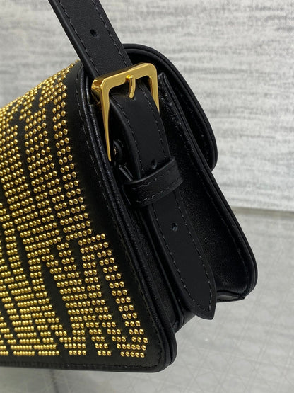 MINI FLAP BAG 18 IN BLACK LAMBSKIN WITH GOLD RHINSTONES