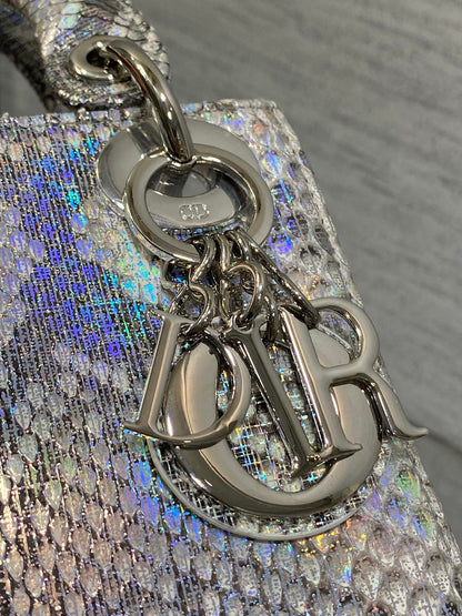 MINI 17 LADY BAG IN SILVER SNAKESKIN PATTERN LAMBSKIN