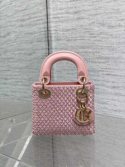 MICRO 12 LADY BAG IN BLUSH PINK SATIN WITH BEADING