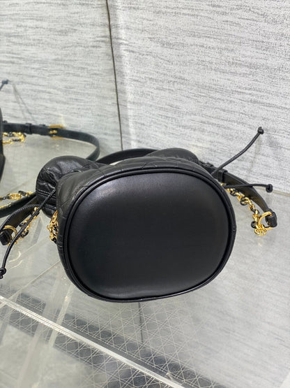 MONTAIGNE MINI 18 BUCKET BAG WITH DRAWSTRING IN BLACK LAMBSKIN