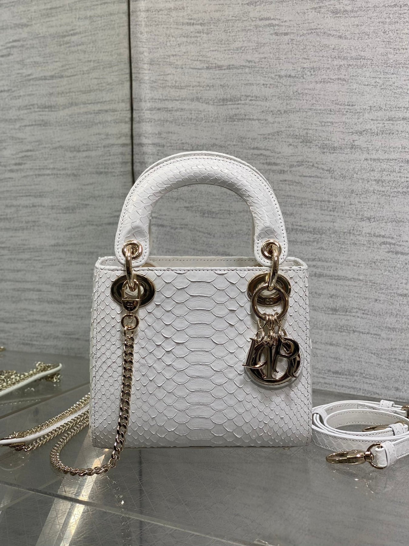 MINI 17 LADY BAG IN WHITE SNAKESKIN PATTERN LAMBSKIN