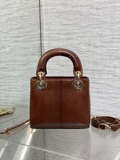 MINI 17 LADY BAG IN PEACAN BROWN METALLIC LAMBSKIN