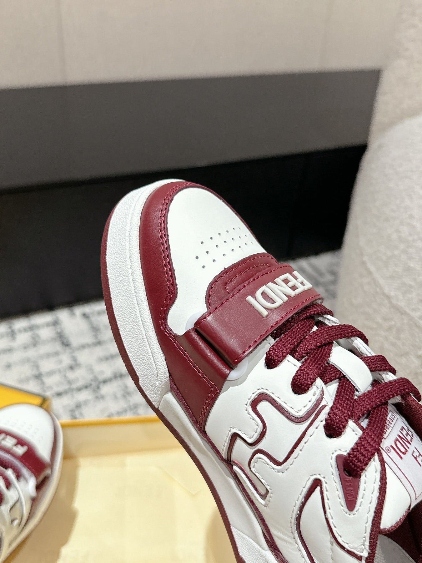 FENDI MATCH LOW-TOPS IN BURGUNDY RED MIX WHITE CALFSKIN