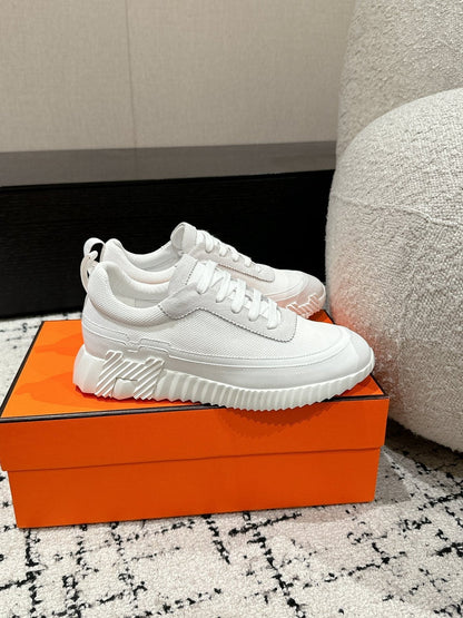 BOUNCING SNEAKER IN WHITE CALFSKIN AND FABRIC