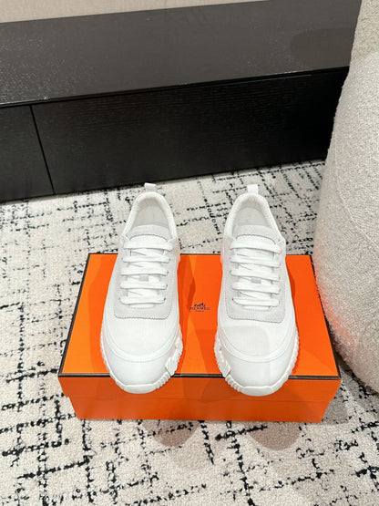BOUNCING SNEAKER IN WHITE CALFSKIN AND FABRIC
