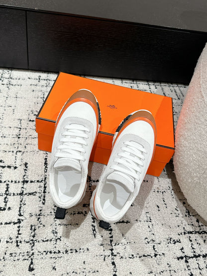 BOUNCING SNEAKER IN BRONZE BROWN CALFSKIN AND WHITE FABRIC