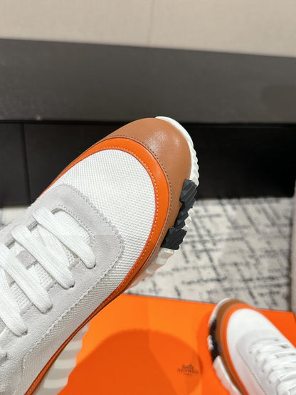 BOUNCING SNEAKER IN BRONZE BROWN CALFSKIN AND WHITE FABRIC