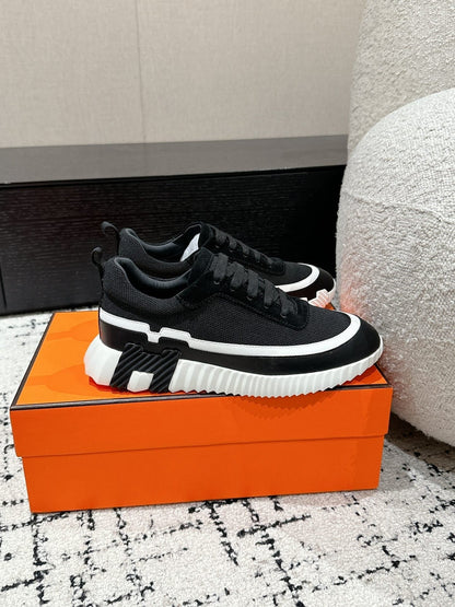 BOUNCING SNEAKER IN BLACK MIX WHITE CALFSKIN AND FABRIC