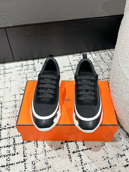 BOUNCING SNEAKER IN BLACK MIX WHITE CALFSKIN AND FABRIC