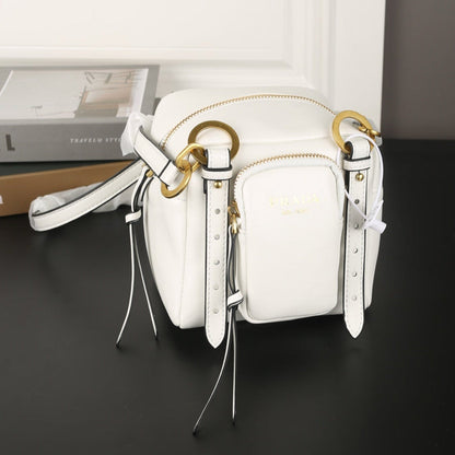 DANGLE TOP HANDLE MINI BAG 15 IN WHITE SHINY CALFSKIN