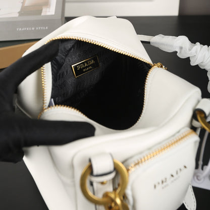 DANGLE TOP HANDLE MINI BAG 15 IN WHITE SHINY CALFSKIN