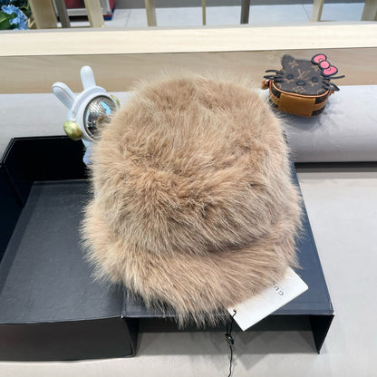 BUCKET HAT IN CAMEL BEIGE FOX FUR 404751