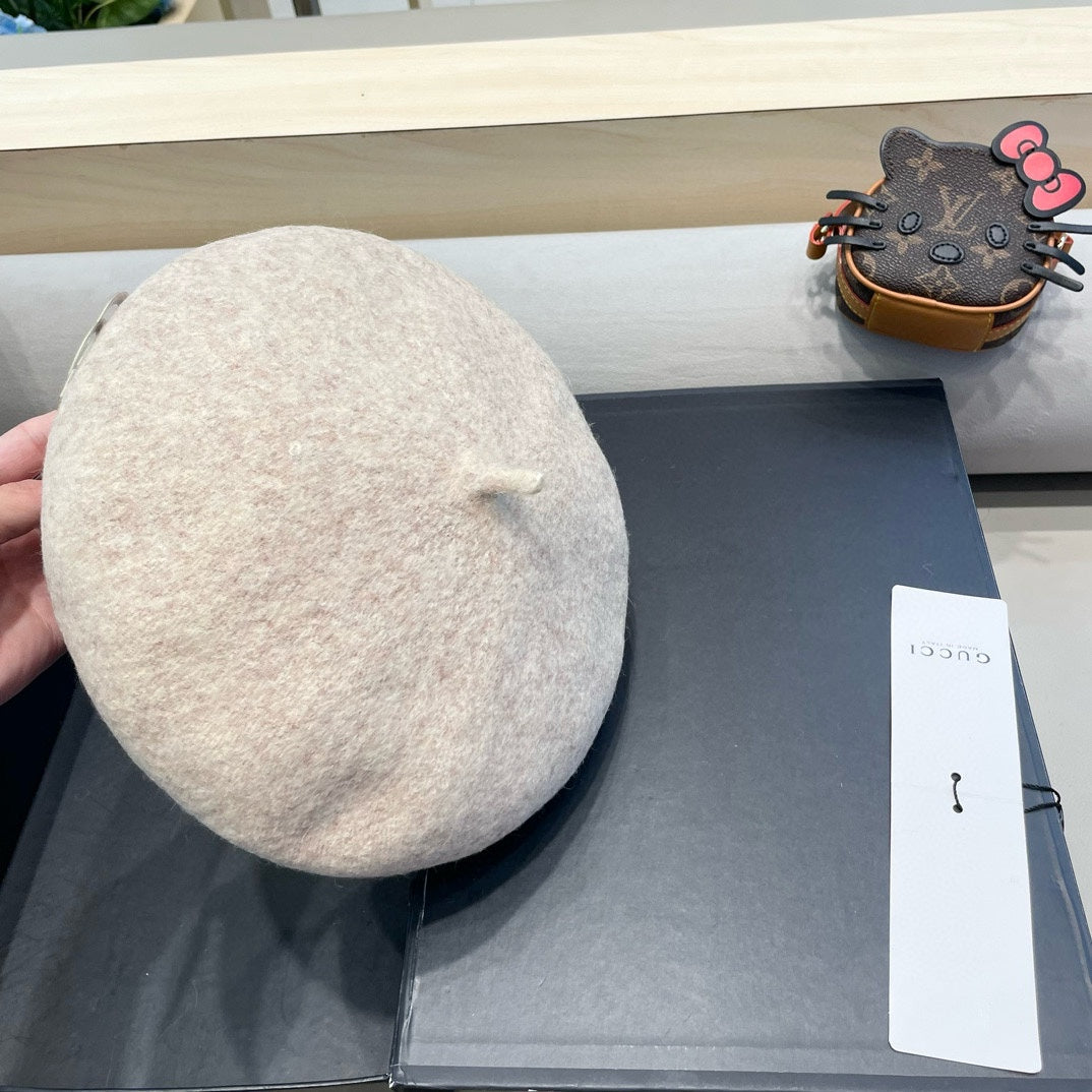 BERET HAT IN KHAKI BROWN WOOL 406970