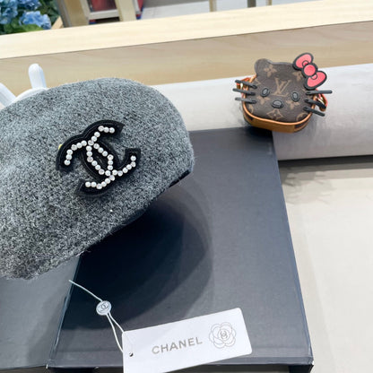 BERET HAT IN RHINO GRAY COTTON AND LINEN 417831