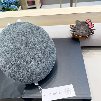 BERET HAT IN RHINO GRAY COTTON AND LINEN 417831