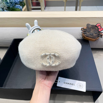 BERET HAT IN WHITE COTTON AND LINEN 417832