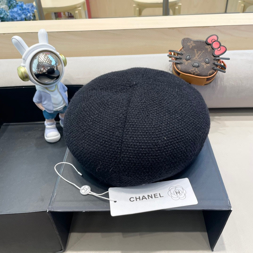 BERET HAT IN BLACK COTTON AND LINEN 417833