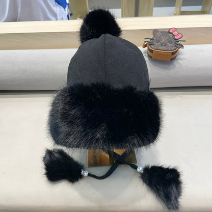 BEANIE HAT IN BLACK WOOL AND COTTON 419744