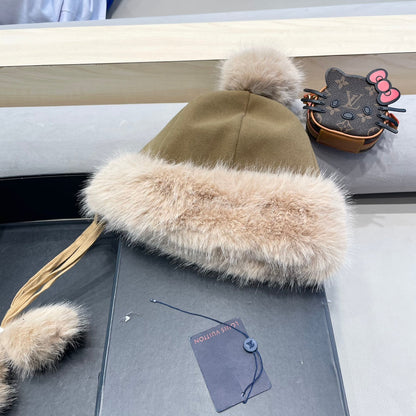 BEANIE HAT IN SAND BEIGE FLEECE AND WOOL 424307