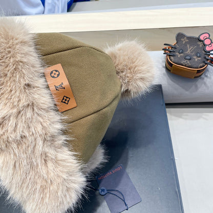 BEANIE HAT IN BROWN WOOL AND COTTON 419745