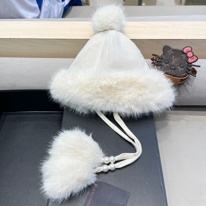 BEANIE HAT IN WHITE WOOL AND COTTON 419746