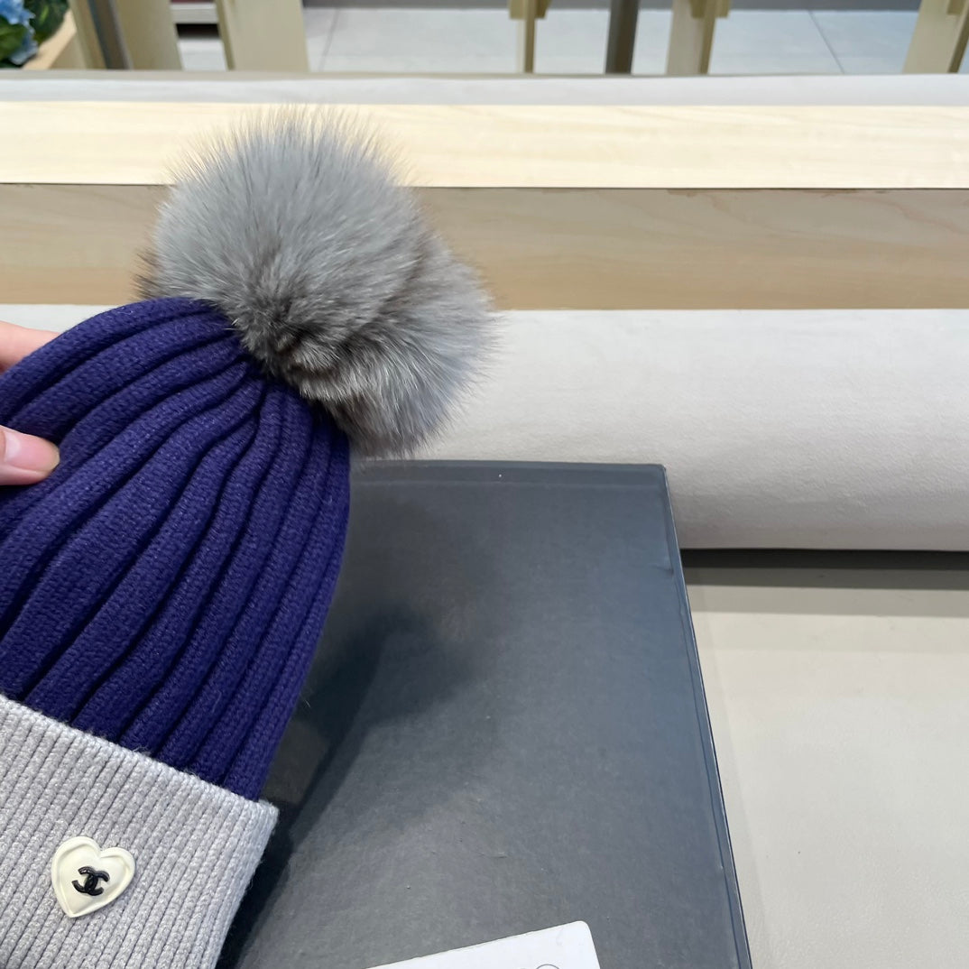 BEANIE HAT IN BERRY BLUE MIX LIGHT GRAY WOOL 421052