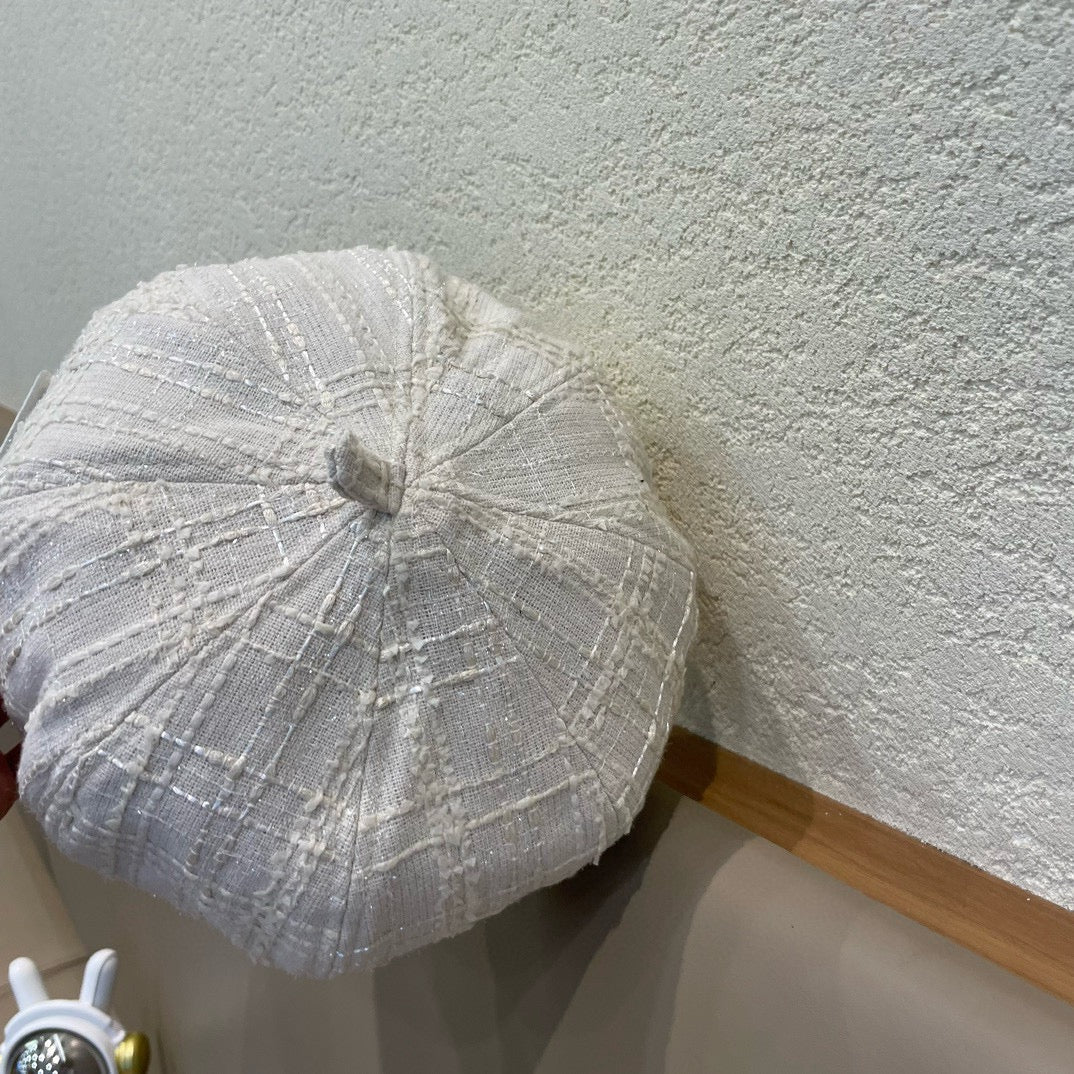 BERET HAT IN WHITE WOOL TWEED 422553