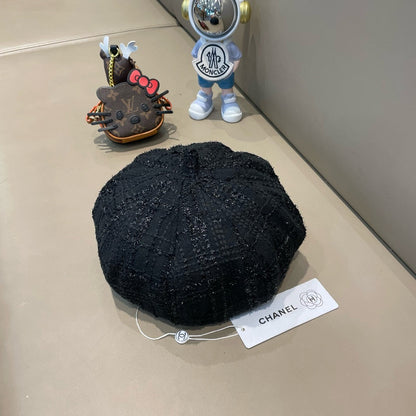 BERET HAT IN BLACK WOOL TWEED 422554