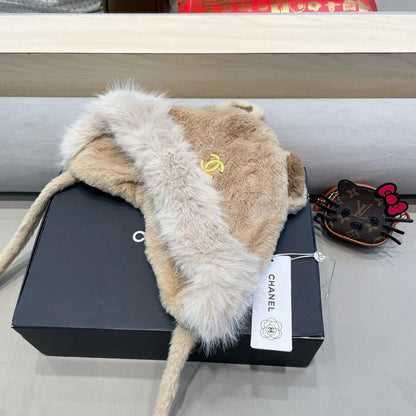 BEANIE HAT IN CAMEL BROWN LAMB FUR 426241