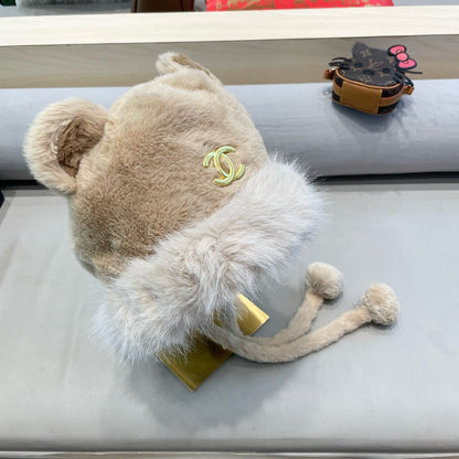 BEANIE HAT IN CAMEL BROWN LAMB FUR 426241