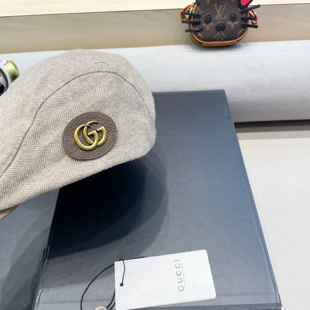 BERET RETRO HAT IN KHAKI BROWN CASHMERE 431369