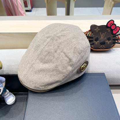 BERET RETRO HAT IN KHAKI BROWN CASHMERE 431369
