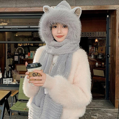 BEANIE HAT IN GRAY WOOL AND LAMB FUR 435074