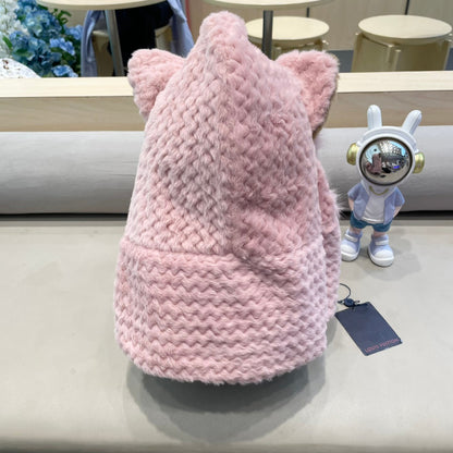 BEANIE HAT IN PASTEL PINK WOOL AND LAMB FUR 435072